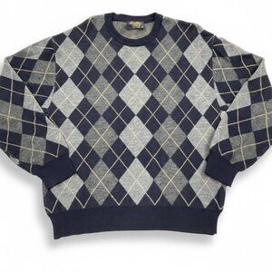 Brooks Brothers Italian Merino Wool Argyle Blue Gray Sweater Men's Medium